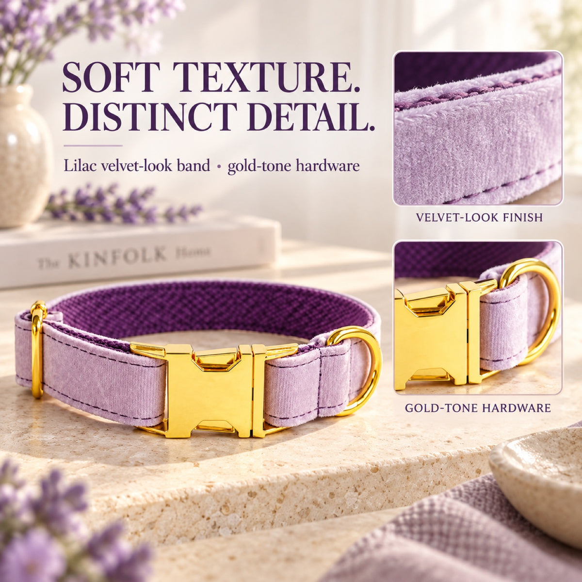 GAVPEPY Polyester Velvet-Look Dog Collar, Sizes XS, S, M, L, XL, Light Purple, for neighborhood walks, park visits and daily dog wear; an adjustable neckwear option for supervised walks and everyday outings image 1 - 1.jpg