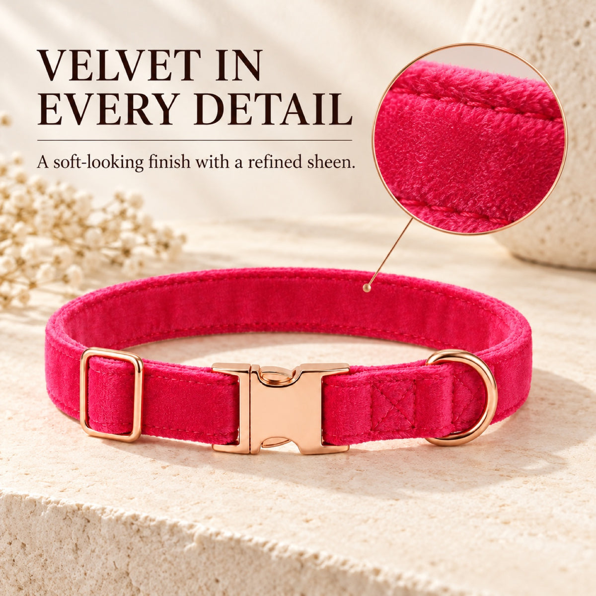 GAVPEPY Fabric Velvet-Look Dog Collar, Sizes 1-5 X 24-5-35 cm, 2-0 X 30-45 cm, 2-5 X 36-55 cm, Rose Pink, for neighborhood walks, park visits and daily dog wear; an adjustable neckwear option for supervised walks and everyday outings image 1 - 1.jpg