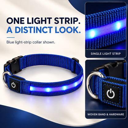 GAVPEPY Nylon LED Strip Dog Collar, Sizes S, M, L, Red, Blue, Green, for daily dog walks and outdoor wear; adjustable neckwear with the selected finish and fit shown in the product photos; review the selected variant photo for details image 1 - 1.jpg