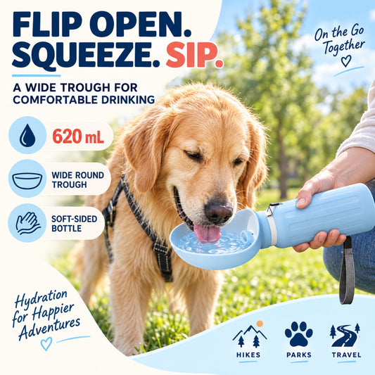 Flip-Trough Silicone Pet Water Bottle, 620 mL, 2 Colors, By GAVPEPY image 2 - 1.jpg