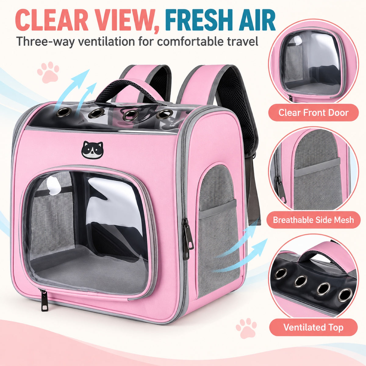 Transparent-Front Ventilated Pet Carrier Backpack, 6 Colors, By GAVPEPY image 2 - 1.jpg