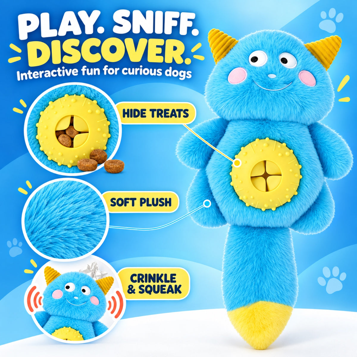 Plush Monster Treat-Dispensing Dog Toy, 3 Colors, By GAVPEPY image 2 - 1.jpg