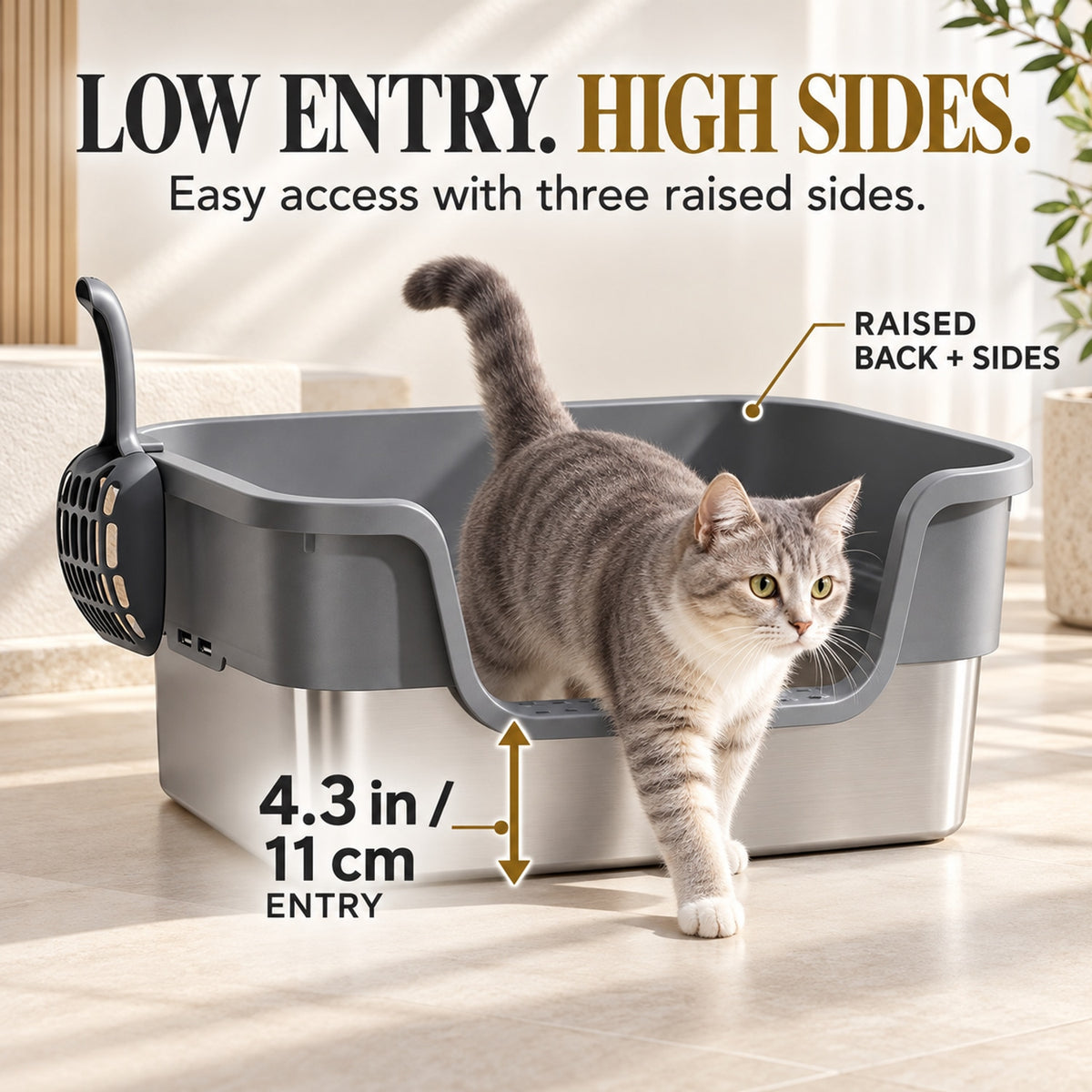 GAVPEPY Extra Large Stainless Steel High-Sided Cat Litter Box, 6 Options image 2 - 1.jpg