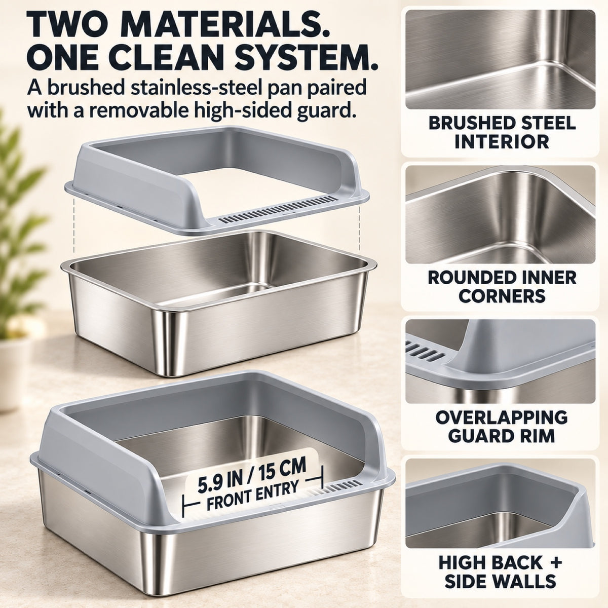 GAVPEPY Extra Large Stainless Steel Top-Entry High-Sided Cat Litter Box, 24 Options image 2 - 1.jpg