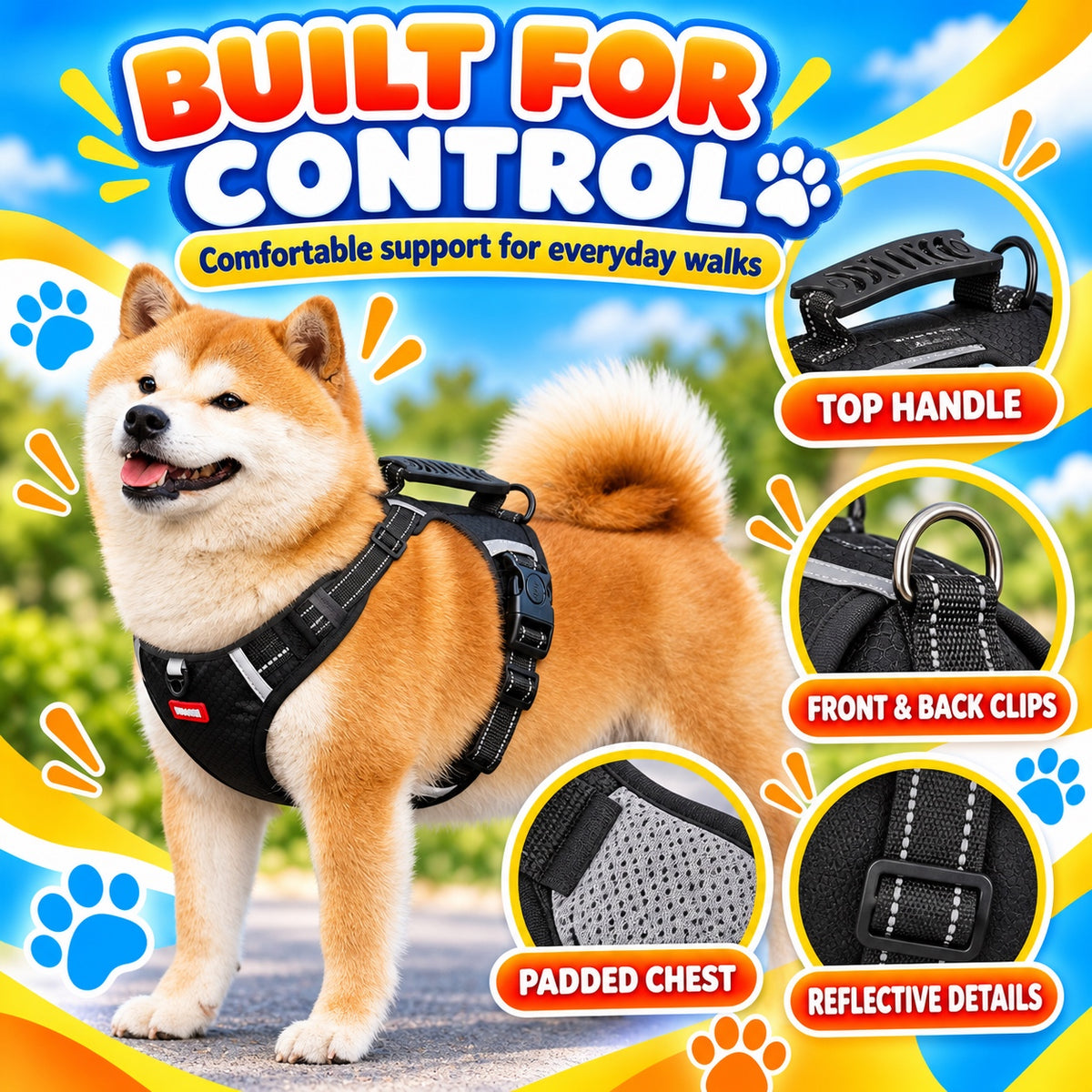Adjustable PVC No-Pull Dog Harness, 3 Colors and 5 Sizes, By GAVPEPY image 2 - 1.jpg