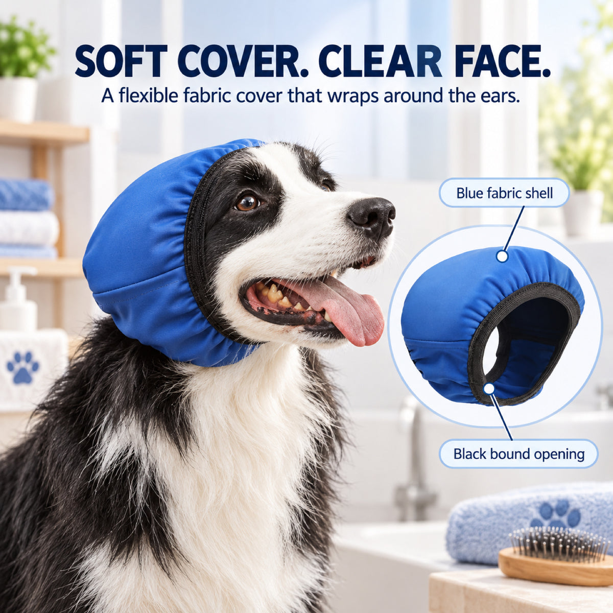 GAVPEPY Blue Dog and Cat Bath-Time Ear Wrap, Blue in S, M and L sizes, for covering pet ears during supervised bathing and splash-prone grooming, home baths, grooming sessions and careful wash routines image 2 - 1.jpg