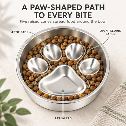 Paw-Print Stainless Steel Slow Feeder Bowl, 2 Base Options, By GAVPEPY image 2 - 1.jpg