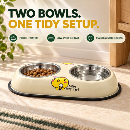 Chicken-Print Double Pet Bowl, 2 Sizes, By GAVPEPY image 2 - 1.jpg