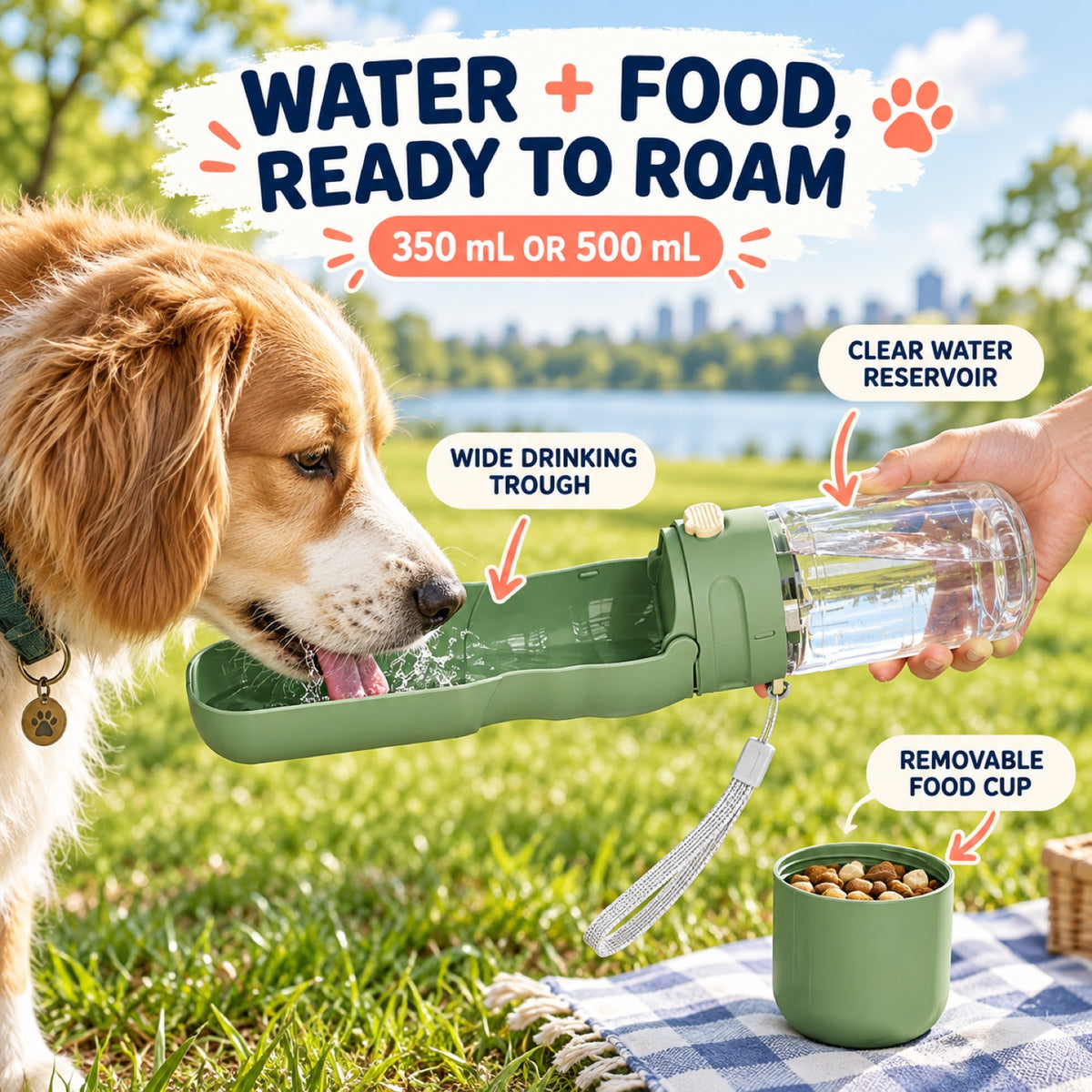 Foldable 2-in-1 Pet Water Bottle and Bowl, 350 or 500 mL, By GAVPEPY image 2 - 1.jpg