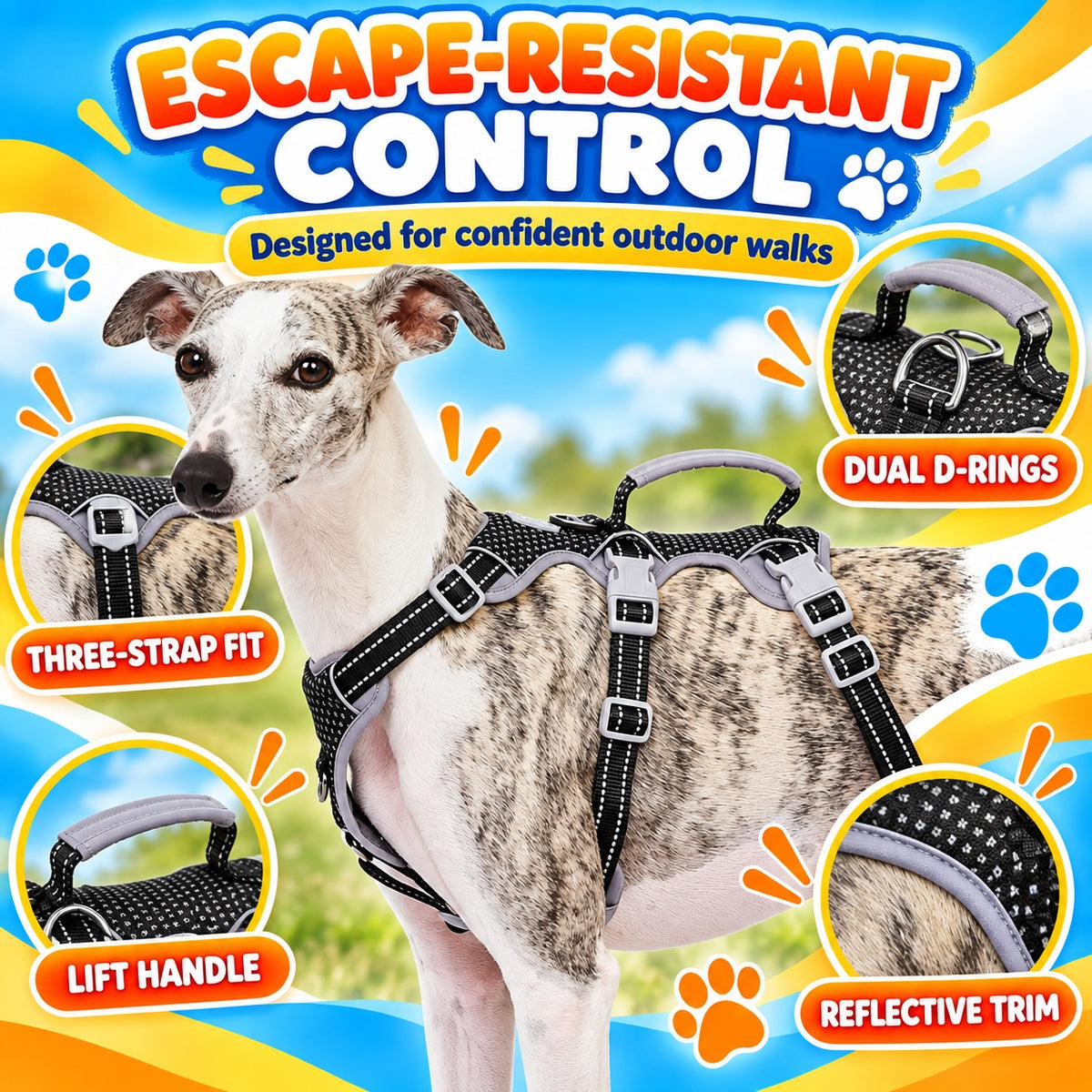 Reflective No-Pull Dog Harness With Lift Handle, 4 Colors and 5 Sizes, By GAVPEPY image 2 - 1.jpg