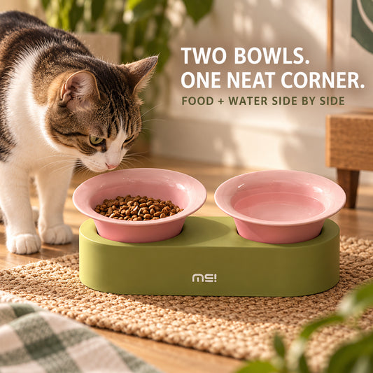 GAVPEPY Ceramic Raised Pet Bowl Collection, up to 34.5 x 15 x 12.8 cm for the paired set, seven pictured color and package options, for Everyday Dog and Cat Meals or Water at Home, raised ceramic feeding bowls in single- or double-bowl image 2 - 1.jpg