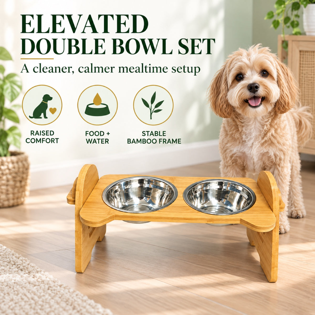 Trapezoid Bamboo Double Pet Bowl Stand, By GAVPEPY image 2 - 1.jpg