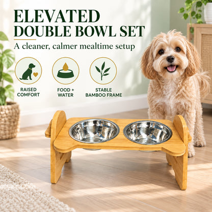 Trapezoid Bamboo Double Pet Bowl Stand, By GAVPEPY image 2 - 1.jpg