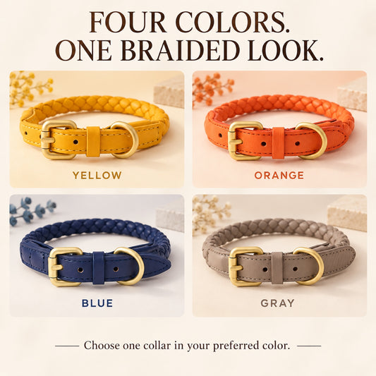 GAVPEPY Leather-style material Braided Dog Collar, Sizes S, M, L, Yellow, Orange, Blue, Gray, for neighborhood walks, park visits and daily dog wear; an adjustable neckwear option for supervised walks and everyday outings image 1 - 1.jpg