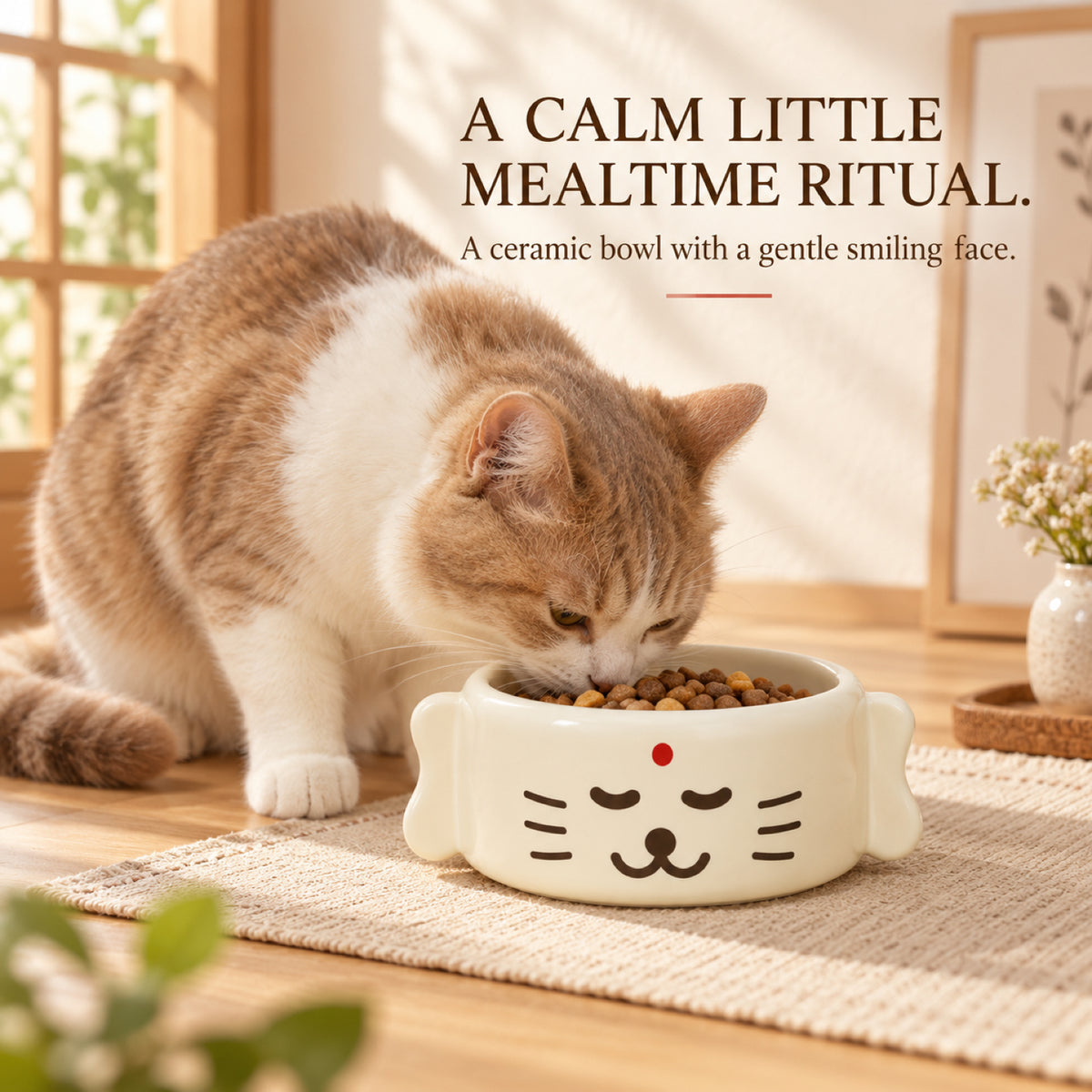 GAVPEPY Ceramic Sculpted Pet Feeding Bowl, 20 x 15 x 8 cm, cream finish, for Everyday Dog and Cat Meals or Water at Home, sculpted character-shaped exterior and open bowl; a practical feeding setup for daily pet-care routines image 2 - 1.jpg
