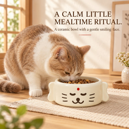 GAVPEPY Ceramic Sculpted Pet Feeding Bowl, 20 x 15 x 8 cm, cream finish, for Everyday Dog and Cat Meals or Water at Home, sculpted character-shaped exterior and open bowl; a practical feeding setup for daily pet-care routines image 2 - 1.jpg