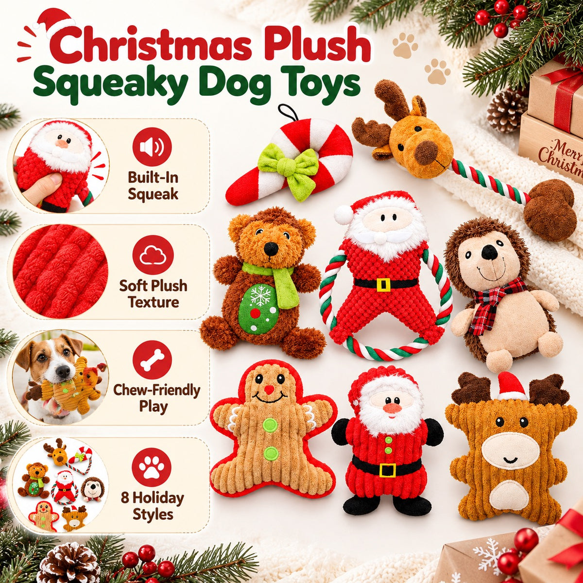 Plush Fabric Christmas Dog Toy, 8 Styles, By GAVPEPY image 2 - 1.jpg