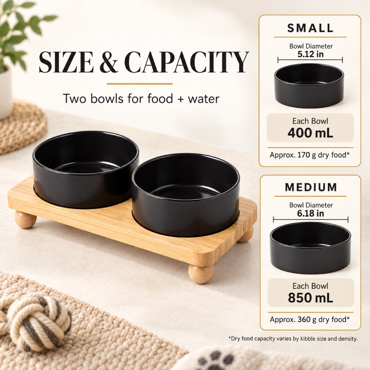 Raised Ceramic Double Pet Bowl with Bamboo Stand, 40 Options, By GAVPEPY image 2 - 1.jpg