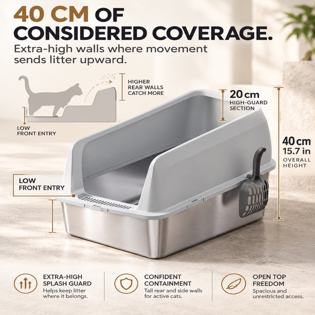 GAVPEPY Extra Large Stainless Steel Top-Entry High-Sided Cat Litter Box, 8 Options image 2 - 1.jpg