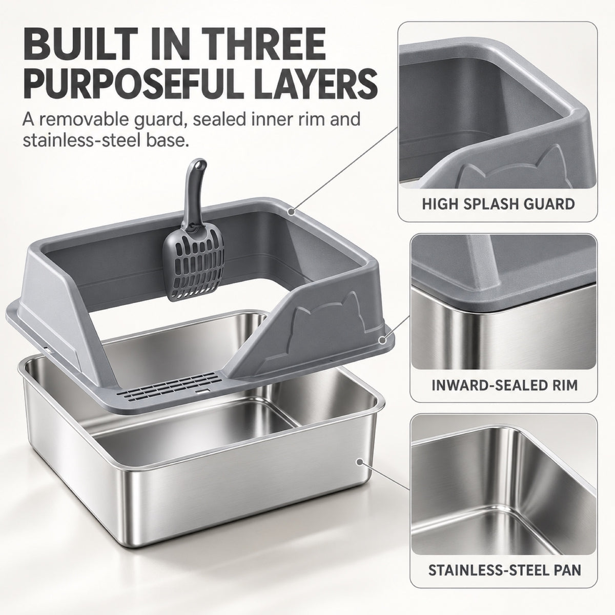 GAVPEPY Extra Large Stainless Steel High-Sided Cat Litter Box, 56 Options image 2 - 1.jpg