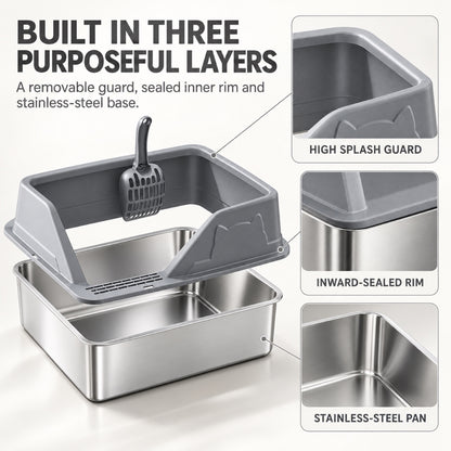 GAVPEPY Extra Large Stainless Steel High-Sided Cat Litter Box, 56 Options image 2 - 1.jpg