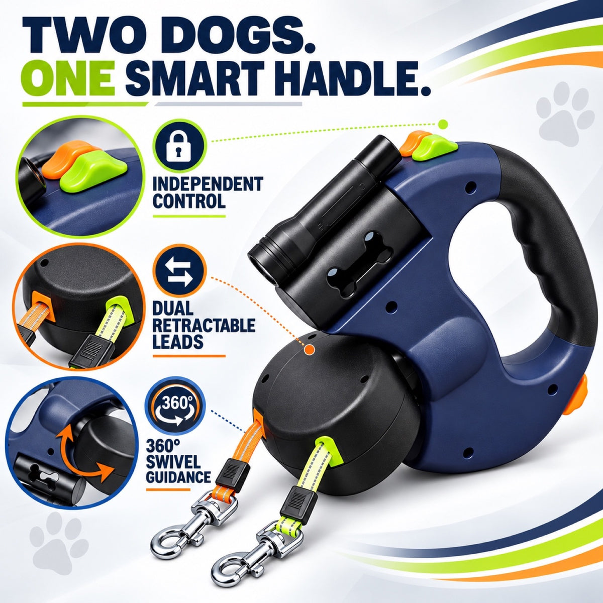 Dual-Dog Retractable Dog Leash, 3 Colors, By GAVPEPY image 2 - 1.jpg