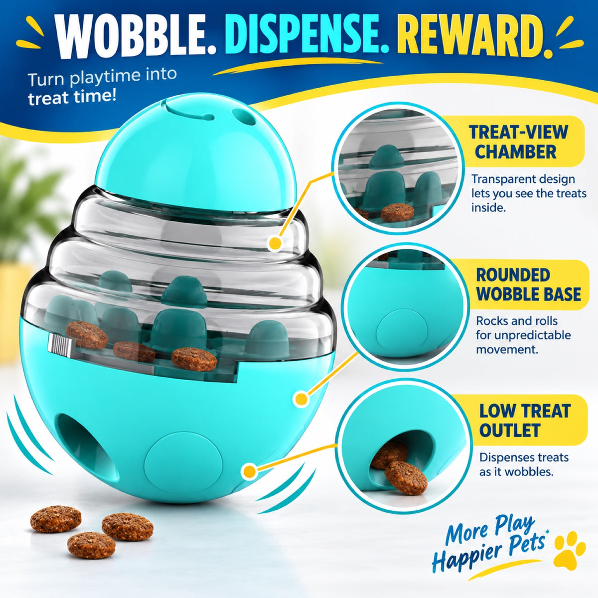 ABS Wobble Treat-Dispensing Dog Toy, 4 Colors, By GAVPEPY image 2 - 1.jpg