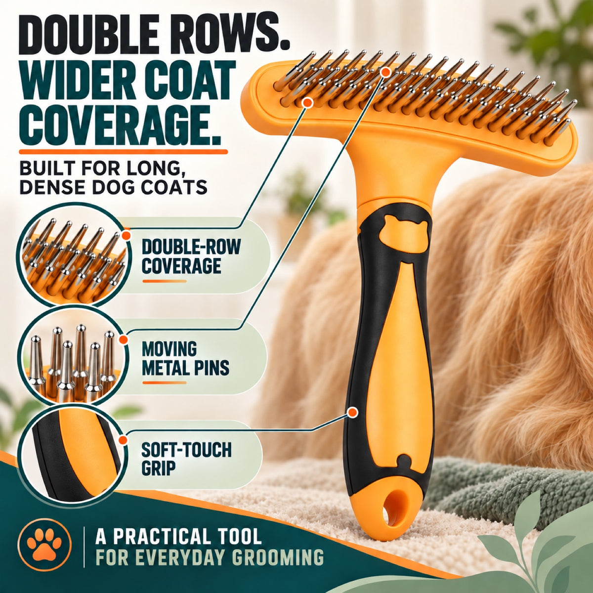 Double-Row Pet Grooming Rake, 5 Colors, By GAVPEPY image 2 - 1.jpg