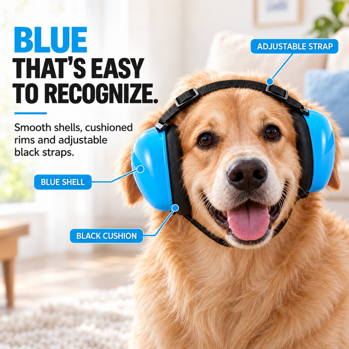 GAVPEPY ABS-Shell Blue Dog Ear Muffs with Adjustable Straps, the single Blue L configuration shown in the variant image, for covering the ears during noisy dog-care and outdoor routines, grooming, travel and outdoor routines image 2 - 1.jpg