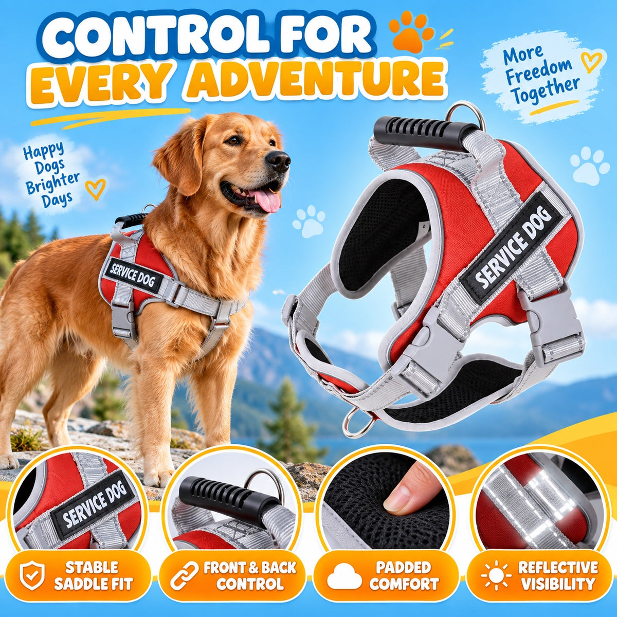Reflective Saddle-Style Dog Harness, 5 Colors and 5 Sizes, By GAVPEPY image 2 - 1.jpg
