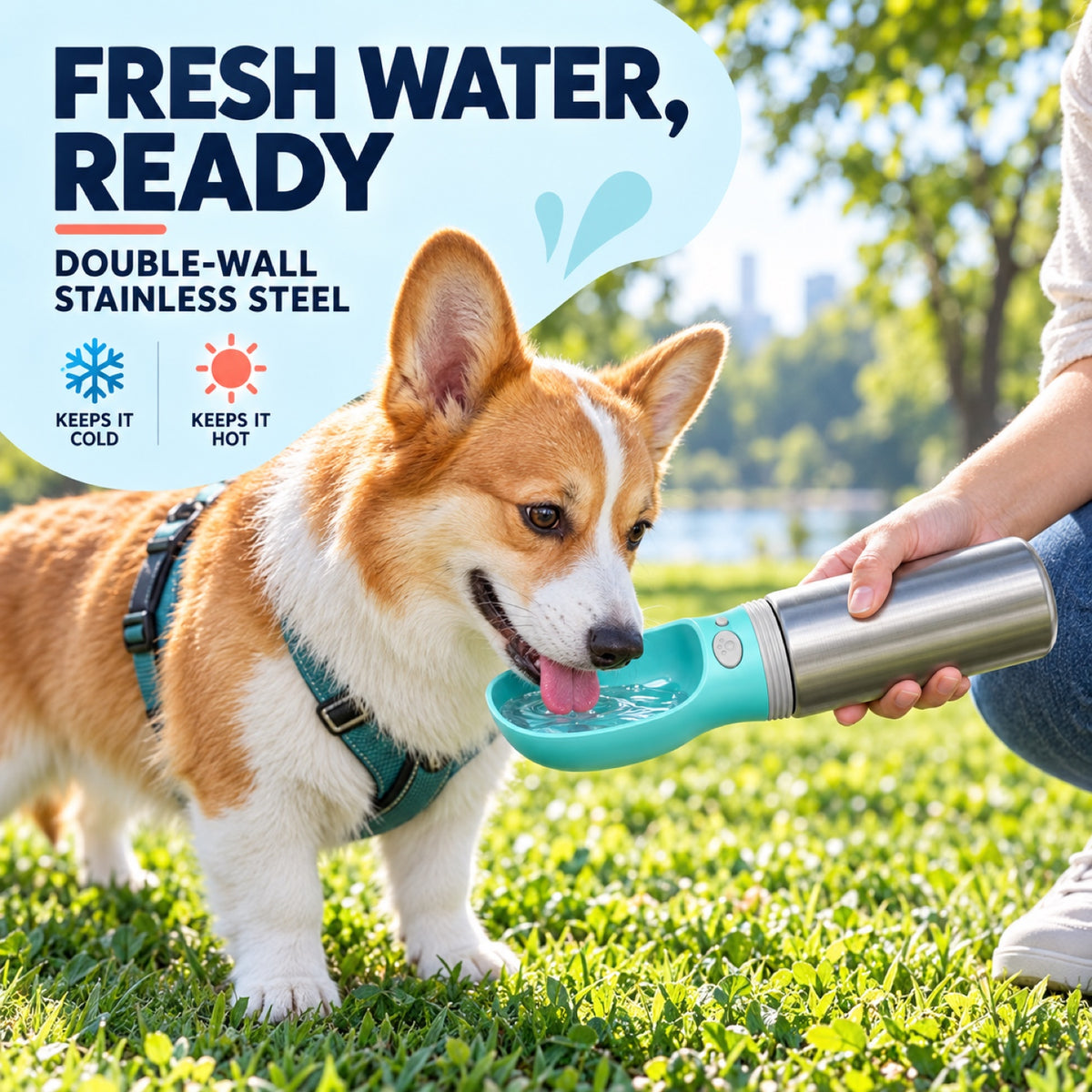 304 Stainless Steel Pet Travel Water Bottle, 400 mL, By GAVPEPY image 2 - 1.jpg