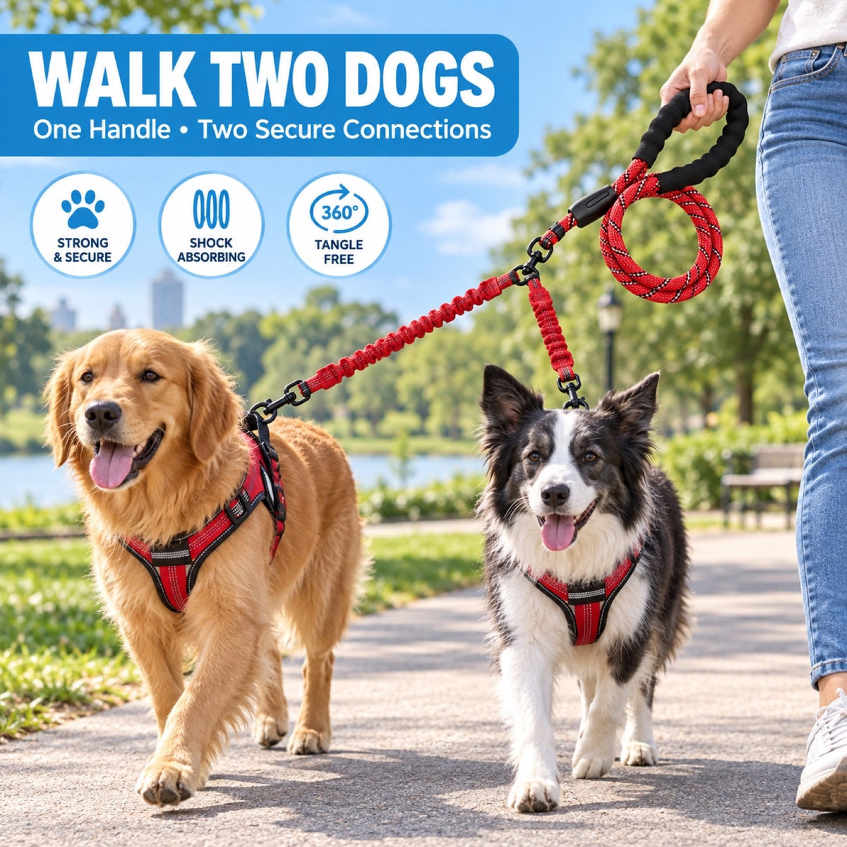No-Tangle Dual-Dog Bungee Leash, 52 Options, By GAVPEPY image 2 - 1.jpg