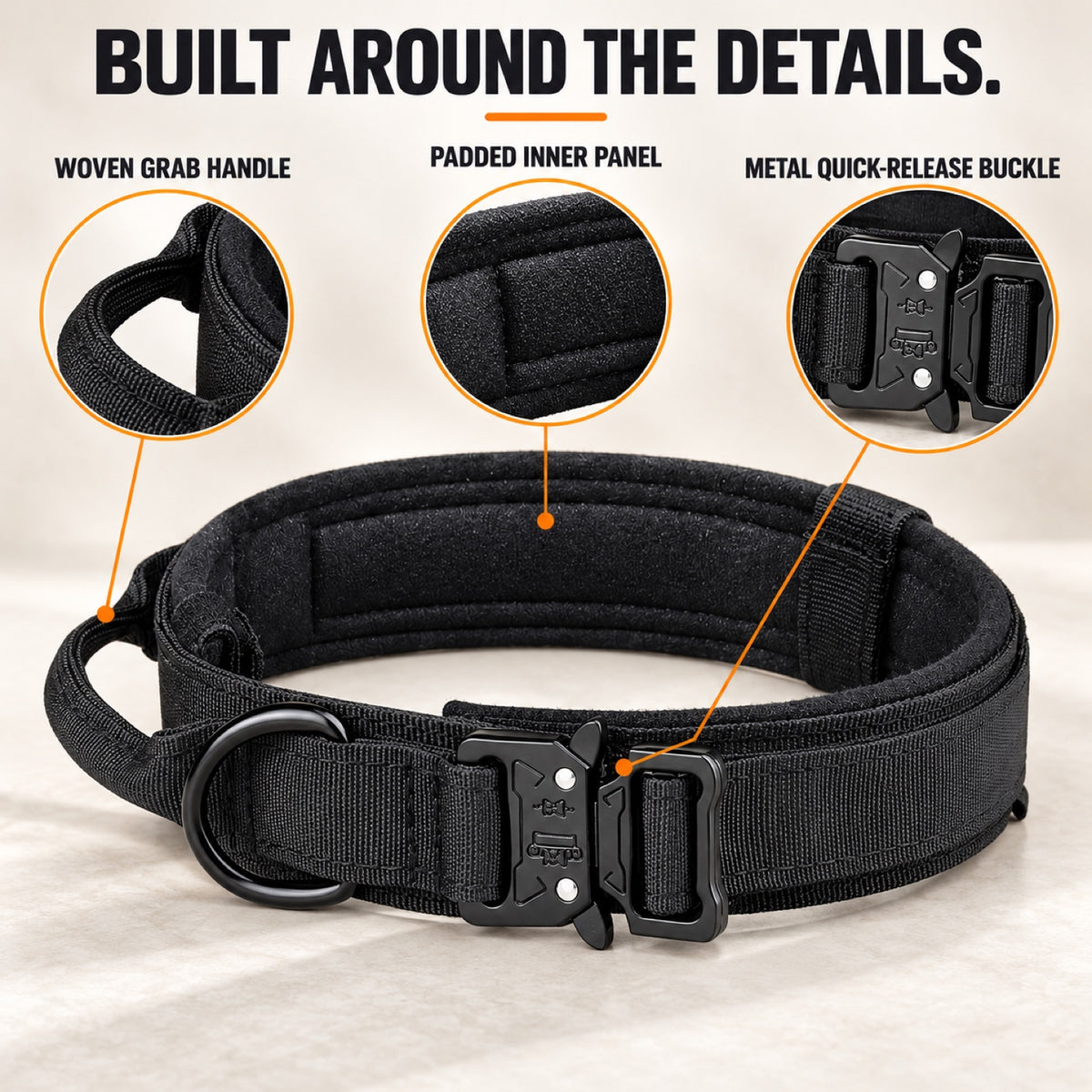 GAVPEPY Polyester with zinc-alloy hardware Tactical Padded Dog Collar, Sizes M, L, XL, 5 color or pattern options, for neighborhood walks, park visits and daily dog wear; an adjustable neckwear option for supervised walks and everyday outings image 1 - 1.jpg
