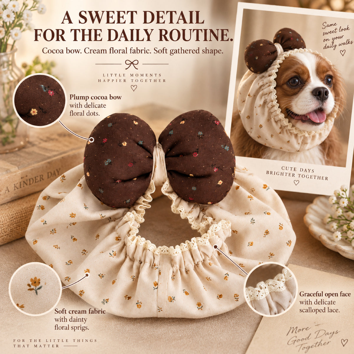 GAVPEPY Polyester Cocoa Bow Long-Ear Dog Snood, the Cocoa Bow Ear Cover Only design in S, M and L, for holding long canine ears back during meals and supervised outings, feeding time, home grooming and short walks image 2 - 1.jpg