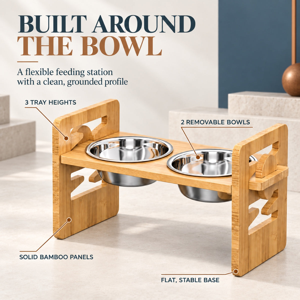Flat-Bottom Bamboo Double Pet Bowl Stand, By GAVPEPY image 2 - 1.jpg