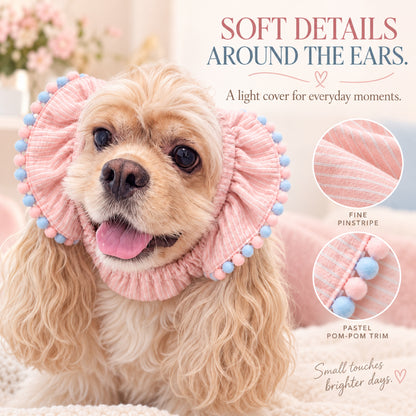 GAVPEPY Polyester Pink Lace Long-Ear Dog Snood, the LA96385 Pink Lace design in S, M and L, for holding long dog ears back during meals and supervised everyday routines, feeding, home grooming and short walks image 2 - 1.jpg