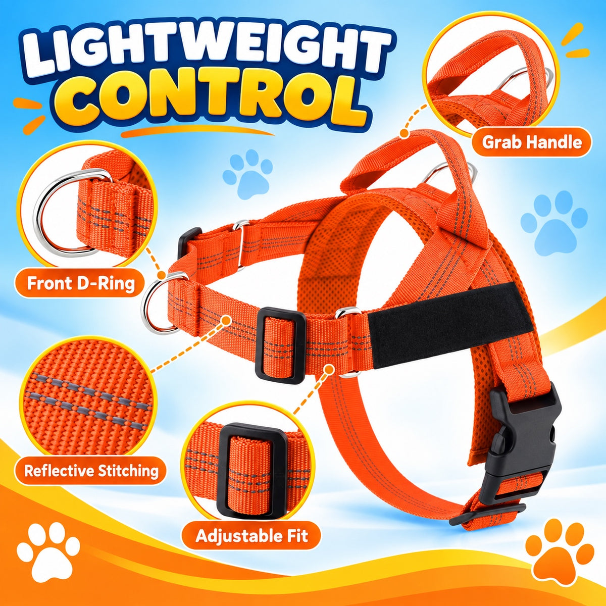 Lightweight Adjustable Nylon Dog Harness, 10 Colors and 5 Sizes, By GAVPEPY image 2 - 1.jpg