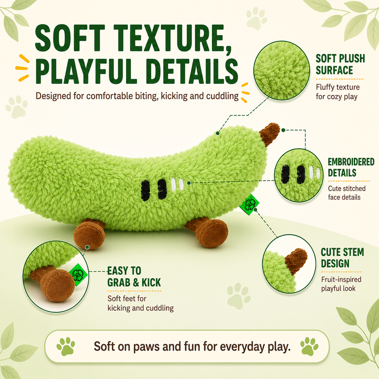 Green Cucumber Catnip Kicker Toy with Squeaker image 2
