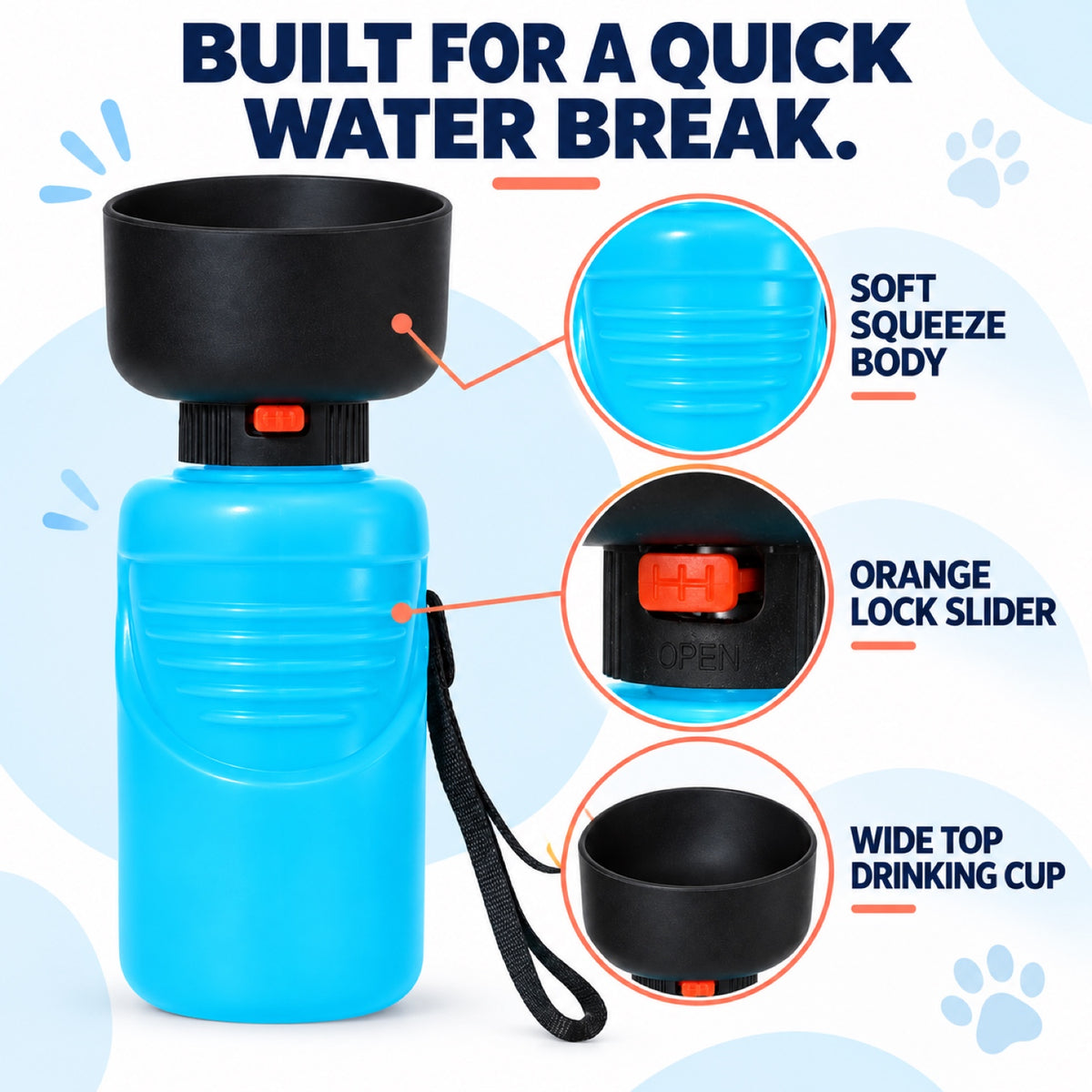 Squeeze-Flow Silicone Pet Water Bottle, 520 or 650 mL, By GAVPEPY image 3 - 2.jpg