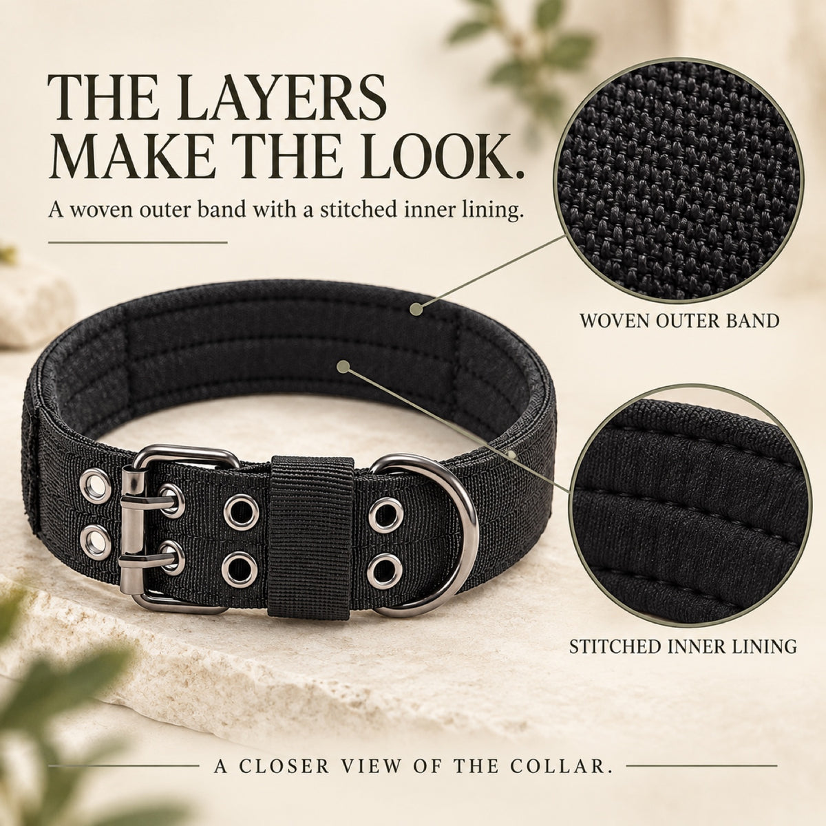 GAVPEPY Double-Layer Dog Collar, Sizes M, L, XL, 5 color or pattern options, for neighborhood walks, park visits and daily dog wear; an adjustable neckwear option for supervised walks and everyday outings image 3 - 2.jpg