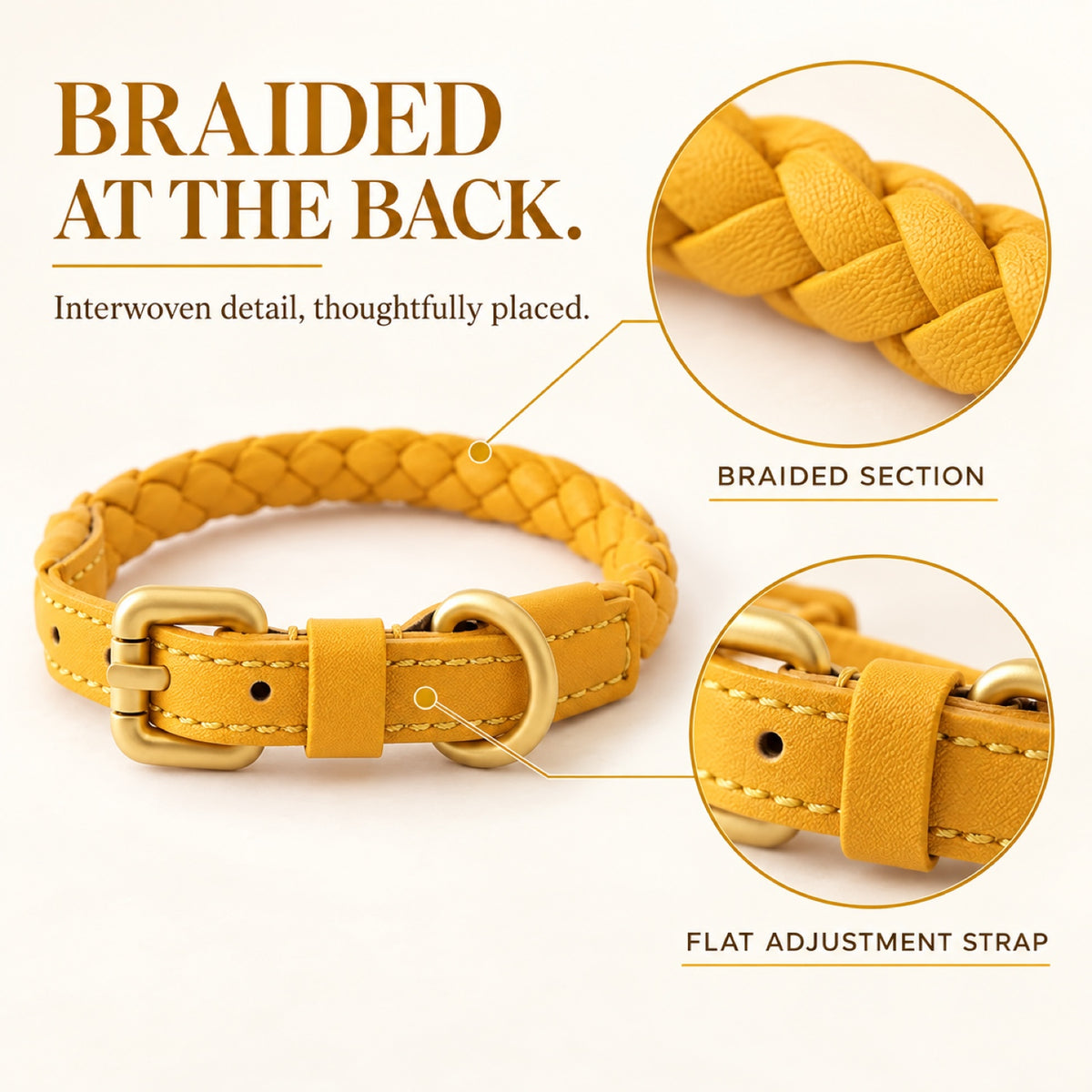 GAVPEPY Leather-style material Braided Dog Collar, Sizes S, M, L, Yellow, Orange, Blue, Gray, for neighborhood walks, park visits and daily dog wear; an adjustable neckwear option for supervised walks and everyday outings image 3 - 2.jpg