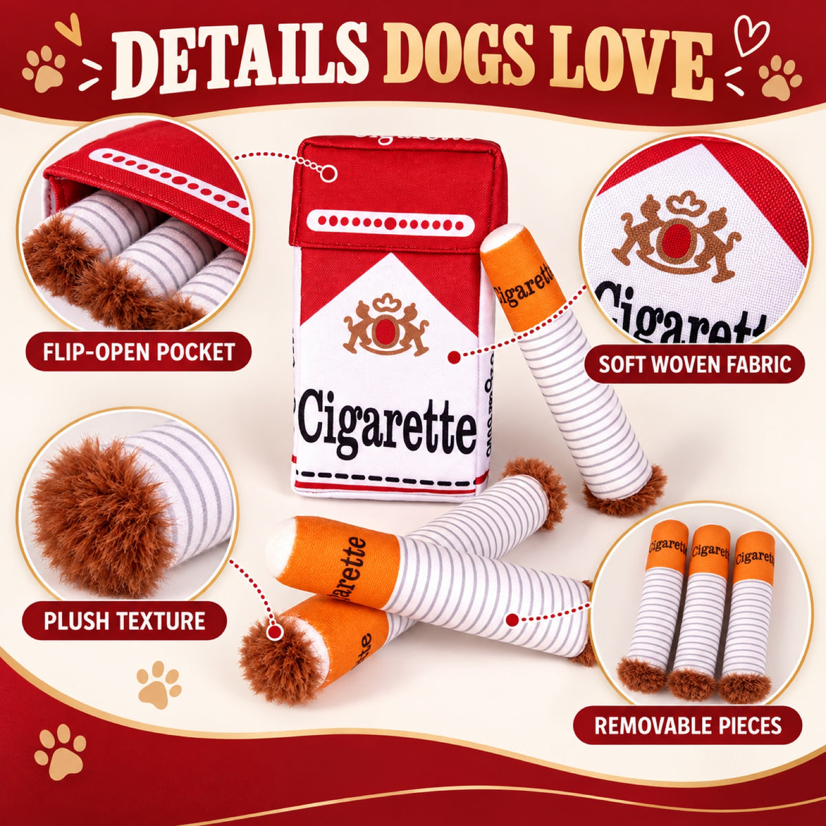 Plush Cigarette Squeaky Dog Toy, 2 Options, By GAVPEPY image 3 - 2.jpg