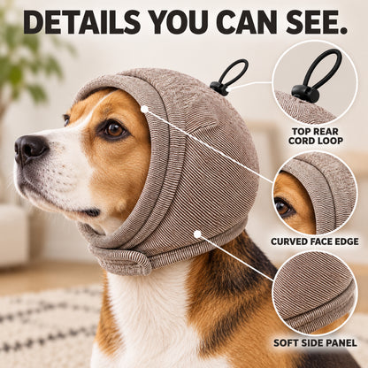 GAVPEPY Polyester Dog Ear Snood, Burgundy, Charcoal or Brown in S, M and L, for covering canine ears during supervised wind, grooming and daily routines, home, travel, grooming and outdoor walks, soft ribbed fabric, an open face and a top adjustment image 3 - 2.jpg