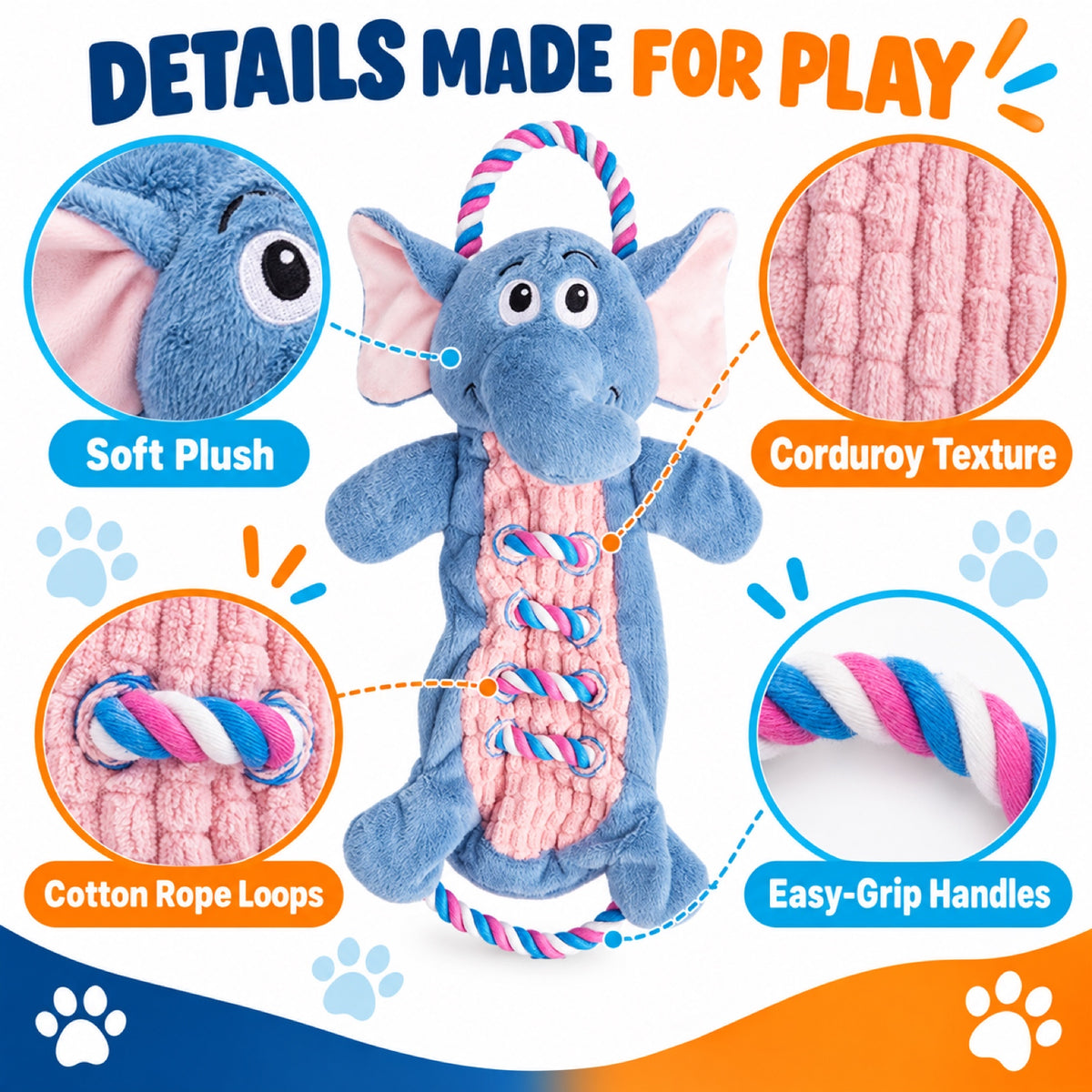 Plush Rope Squeaky Tug Dog Toy, 9 Styles, By GAVPEPY image 3 - 2.jpg