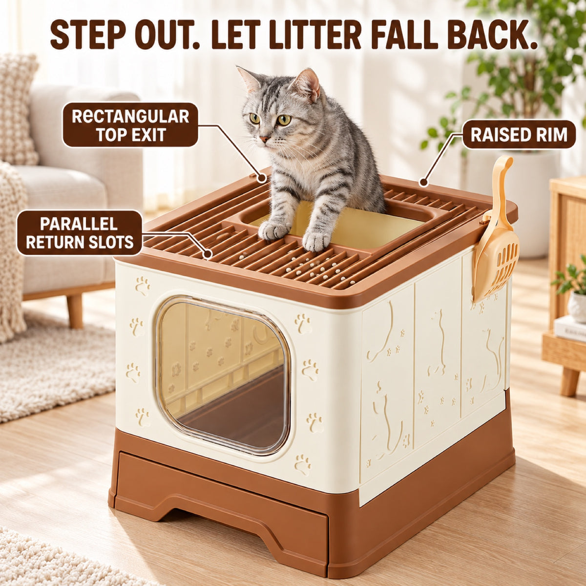 GAVPEPY Foldable Top-Entry Drawer Enclosed Cat Litter Box, 2 Options image 3 - 2.jpg
