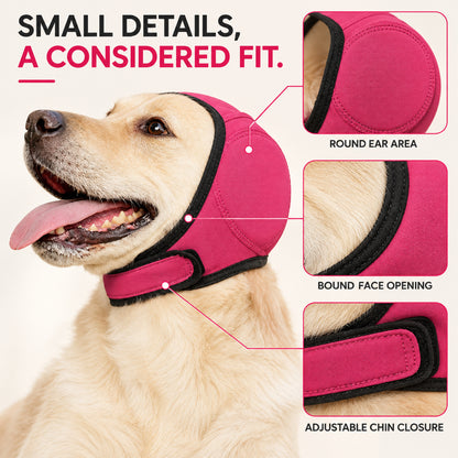 GAVPEPY Neoprene Dog Ear Cover Hood, Gray or Rose Red in S, M and L, for covering the ears during supervised baths and grooming routines, home wash stations, grooming appointments and routine pet care image 3 - 2.jpg