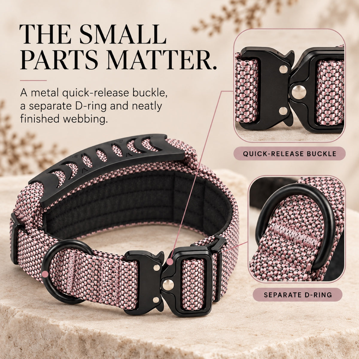 GAVPEPY Nylon Reflective Padded Dog Collar, Sizes S, M, L, Mauve, for daily dog walks and outdoor wear; adjustable neckwear with the selected finish and fit shown in the product photos; review the selected variant photo for details image 3 - 2.jpg