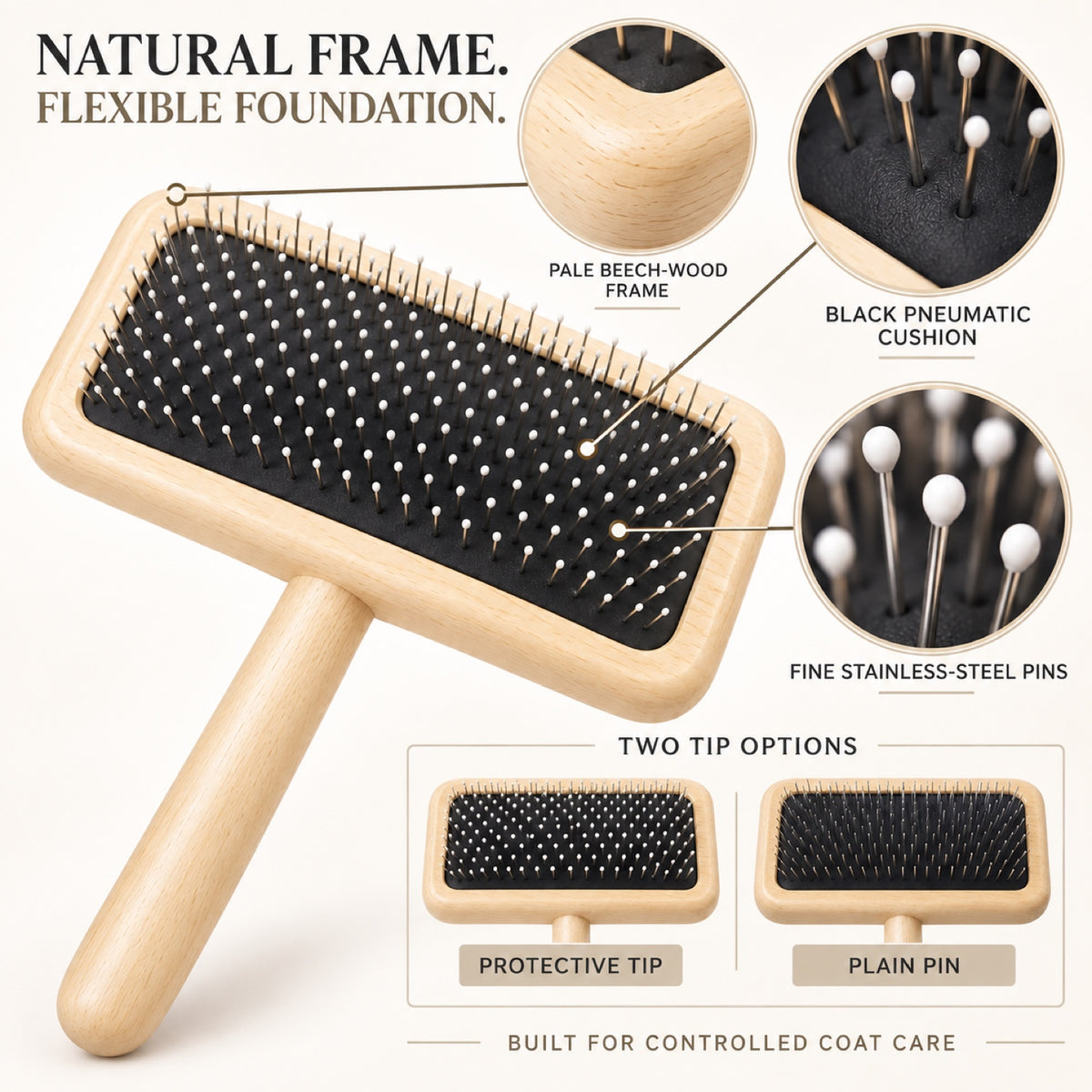 Beechwood Cushion Pet Slicker Brush, 2 Sizes, By GAVPEPY image 3 - 2.jpg