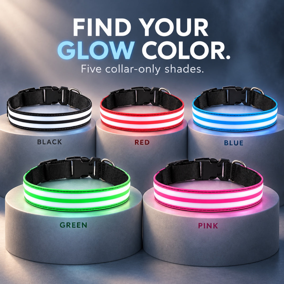 GAVPEPY Nylon Light-Up Dog Collar, Sizes XS, S, M, L, 5 color or pattern options, for neighborhood walks, park visits and daily dog wear; an adjustable neckwear option for supervised walks and everyday outings image 3 - 2.jpg