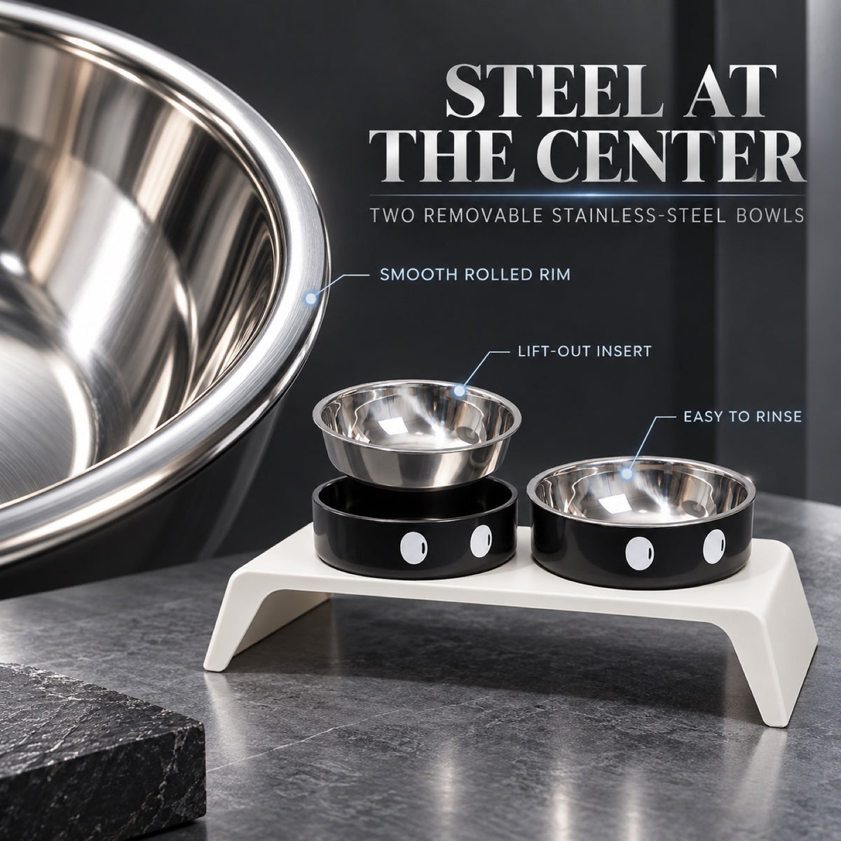 Big-Eyes Stainless Steel Double Pet Bowl, 2 Colors, By GAVPEPY image 3 - 2.jpg